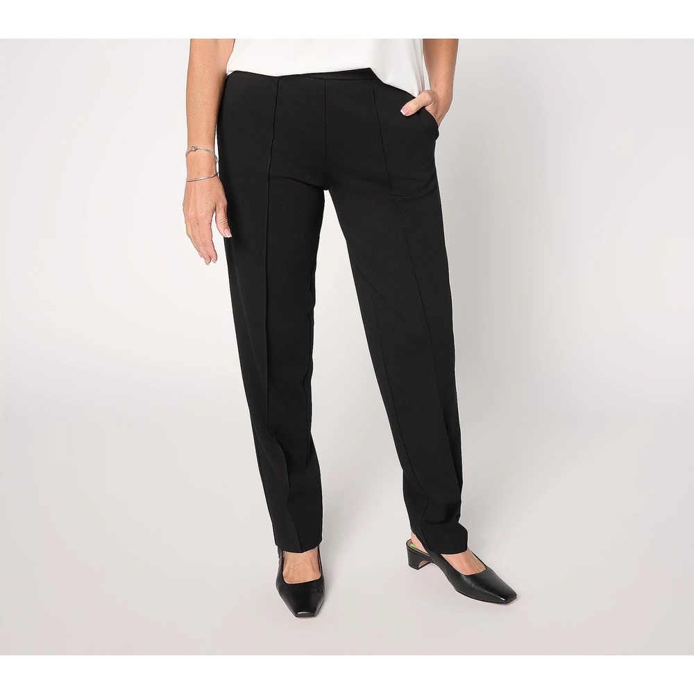 Susan Graver Regular Liquid Ponte Straight Leg Pull-On Pants Black XS